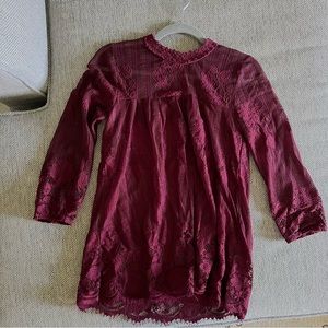 Miss Chievous Long Sleeve Lace Top Medium Burgundy